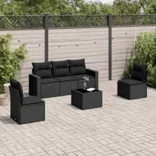   vidaXL 6 részes fekete polyrattan kerti ülőgarnitúra párnákkal