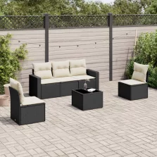   vidaXL 6 részes fekete polyrattan kerti ülőgarnitúra párnákkal