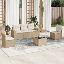   vidaXL 6 részes bézs polyrattan kerti ülőgarnitúra párnával
