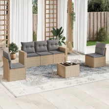   vidaXL 6 részes bézs polyrattan kerti ülőgarnitúra párnával