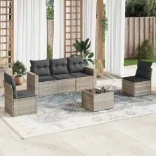   vidaXL 6 részes világosszürke polyrattan kerti ülőgarnitúra párnákkal