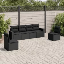  vidaXL 6 részes fekete polyrattan kerti ülőgarnitúra párnákkal