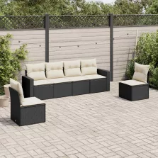   vidaXL 6 részes fekete polyrattan kerti ülőgarnitúra párnákkal