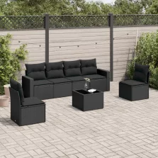   vidaXL 7 részes fekete polyrattan kerti ülőgarnitúra párnával