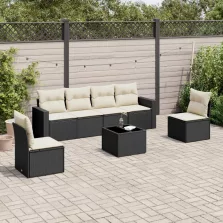   vidaXL 7 részes fekete polyrattan kerti ülőgarnitúra párnával