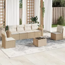   vidaXL 7 részes bézs polyrattan kerti ülőgarnitúra párnákkal