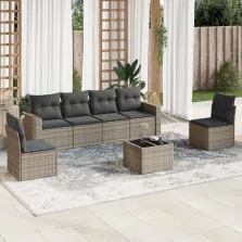   vidaXL 7 részes szürke polyrattan kerti ülőgarnitúra párnákkal