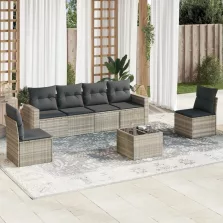   vidaXL 7 részes világosszürke polyrattan kerti ülőgarnitúra párnákkal