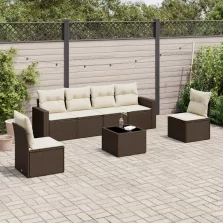   vidaXL 7 részes barna polyrattan kerti ülőgarnitúra párnákkal
