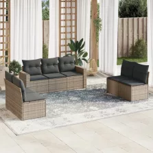   vidaXL 7 részes szürke polyrattan kerti ülőgarnitúra párnákkal