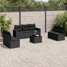   vidaXL 8 részes fekete polyrattan kerti ülőgarnitúra párnákkal