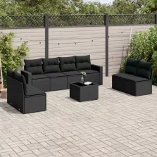   vidaXL 9 részes fekete polyrattan kerti ülőgarnitúra párnákkal