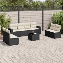   vidaXL 9 részes fekete polyrattan kerti ülőgarnitúra párnákkal