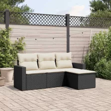   vidaXL 4 részes fekete polyrattan kerti ülőgarnitúra párnákkal
