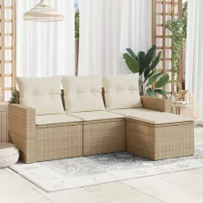   vidaXL 4 részes bézs polyrattan kerti ülőgarnitúra párnákkal