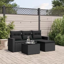  vidaXL 5 részes fekete polyrattan kerti kanapészett párnákkal
