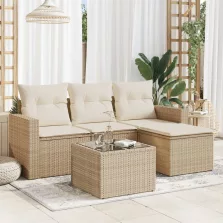   vidaXL 5 részes bézs polyrattan kerti ülőgarnitúra párnákkal