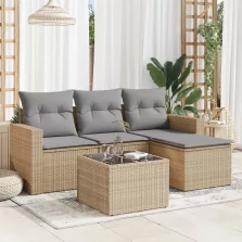   vidaXL 5 részes bézs polyrattan kerti ülőgarnitúra párnákkal