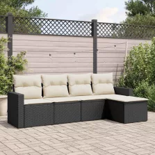   vidaXL 5 részes fekete polyrattan kerti kanapészett párnákkal