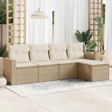   vidaXL 5 részes bézs polyrattan kerti ülőgarnitúra párnákkal