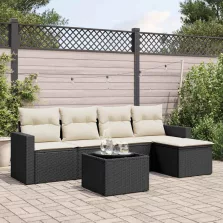   vidaXL 6 részes fekete polyrattan kerti ülőgarnitúra párnákkal