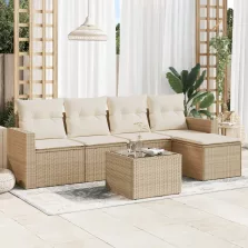   vidaXL 6 részes bézs polyrattan kerti ülőgarnitúra párnával