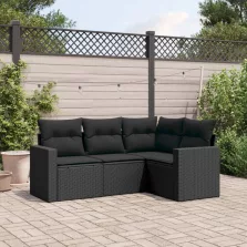   vidaXL 4 részes fekete polyrattan kerti ülőgarnitúra párnákkal