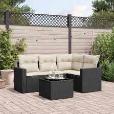   vidaXL 5 részes fekete polyrattan kerti kanapészett párnákkal