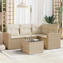   vidaXL 5 részes bézs polyrattan kerti ülőgarnitúra párnákkal