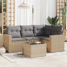   vidaXL 5 részes bézs polyrattan kerti ülőgarnitúra párnákkal