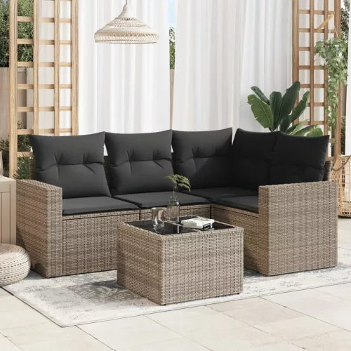 vidaXL 5 részes szürke polyrattan kerti ülőgarnitúra párnákkal
