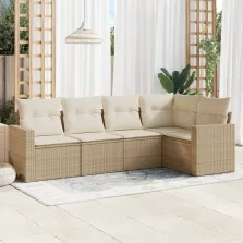   vidaXL 5 részes bézs polyrattan kerti ülőgarnitúra párnákkal