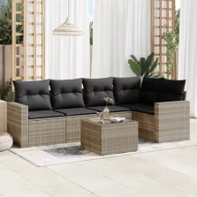   vidaXL 6 részes világosszürke polyrattan kerti ülőgarnitúra párnákkal