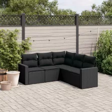   vidaXL 5 részes fekete polyrattan kerti kanapészett párnákkal