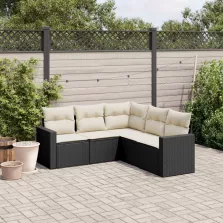   vidaXL 5 részes fekete polyrattan kerti kanapészett párnákkal