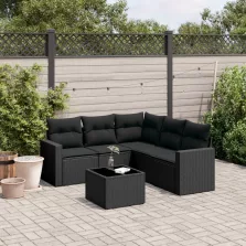   vidaXL 6 részes fekete polyrattan kerti ülőgarnitúra párnákkal