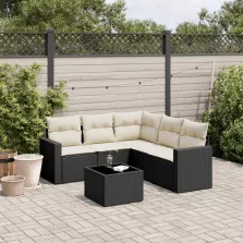   vidaXL 6 részes fekete polyrattan kerti ülőgarnitúra párnákkal