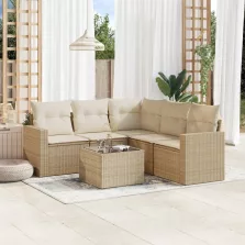  vidaXL 6 részes bézs polyrattan kerti ülőgarnitúra párnával
