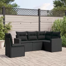   vidaXL 5 részes fekete polyrattan kerti kanapészett párnákkal
