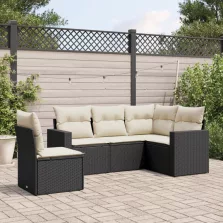   vidaXL 5 részes fekete polyrattan kerti kanapészett párnákkal