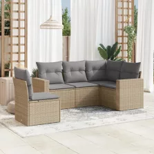   vidaXL 5 részes bézs polyrattan kerti ülőgarnitúra párnákkal