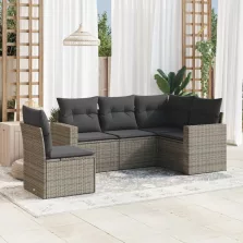   vidaXL 5 részes szürke polyrattan kerti ülőgarnitúra párnákkal