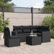   vidaXL 6 részes fekete polyrattan kerti ülőgarnitúra párnákkal
