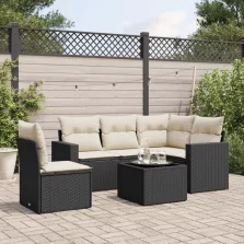   vidaXL 6 részes fekete polyrattan kerti ülőgarnitúra párnákkal