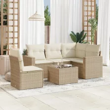   vidaXL 6 részes bézs polyrattan kerti ülőgarnitúra párnával