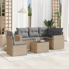   vidaXL 6 részes bézs polyrattan kerti ülőgarnitúra párnával