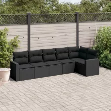   vidaXL 6 részes fekete polyrattan kerti ülőgarnitúra párnákkal
