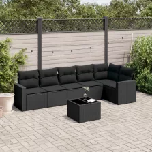   vidaXL 7 részes fekete polyrattan kerti ülőgarnitúra párnával