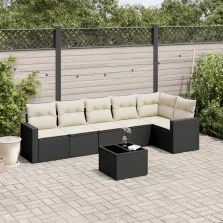   vidaXL 7 részes fekete polyrattan kerti ülőgarnitúra párnával
