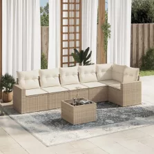   vidaXL 7 részes bézs polyrattan kerti ülőgarnitúra párnákkal